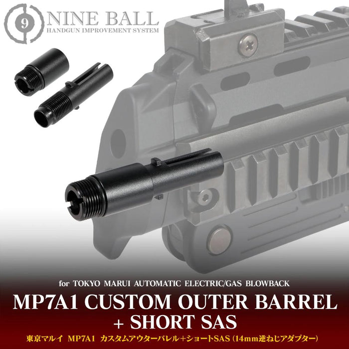 Nineball SAS Short Outer Barrel with -14mm CCW Adapter for TM MP7 AEG/GBB by Laylax