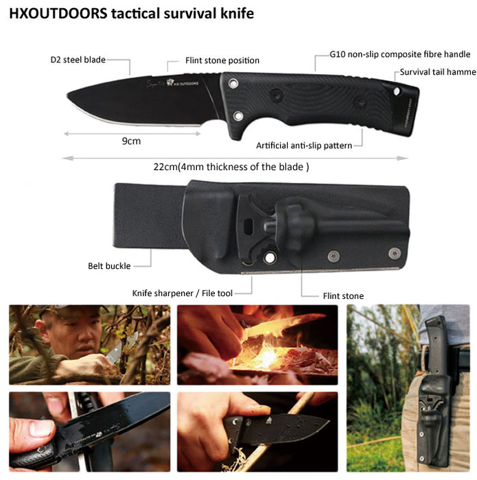 HX Outdoors Locke's Survival Knife w/ Kydex Holster and Fire Starter Stone HX TD01
